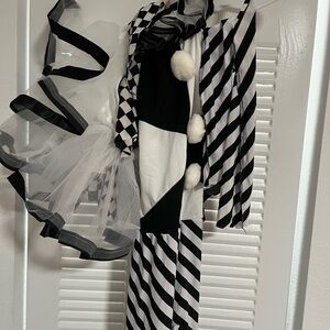 Black and White Striped Costume with Pom Poms 4 piece Leo, tutu and arm sleeves